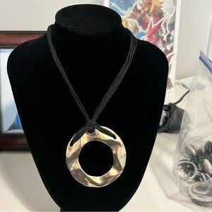 Chicos Large Gold Hammered Pendant Necklace Modern Statement Necklace